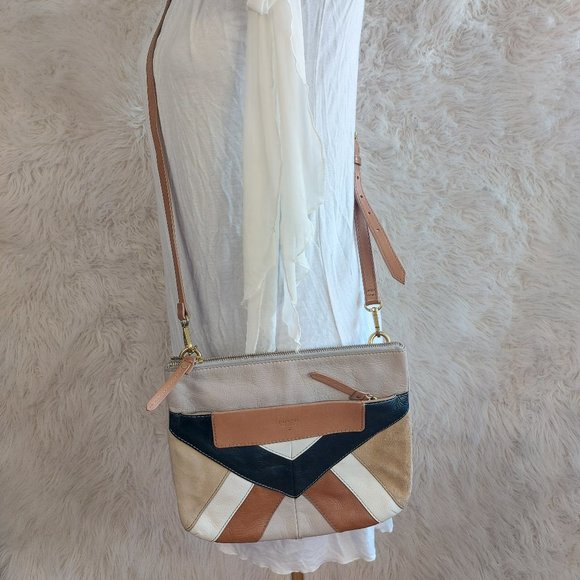 Fossil Women's Tan and Black Patches Leather Crossbody Bag - Picture 1 of 10